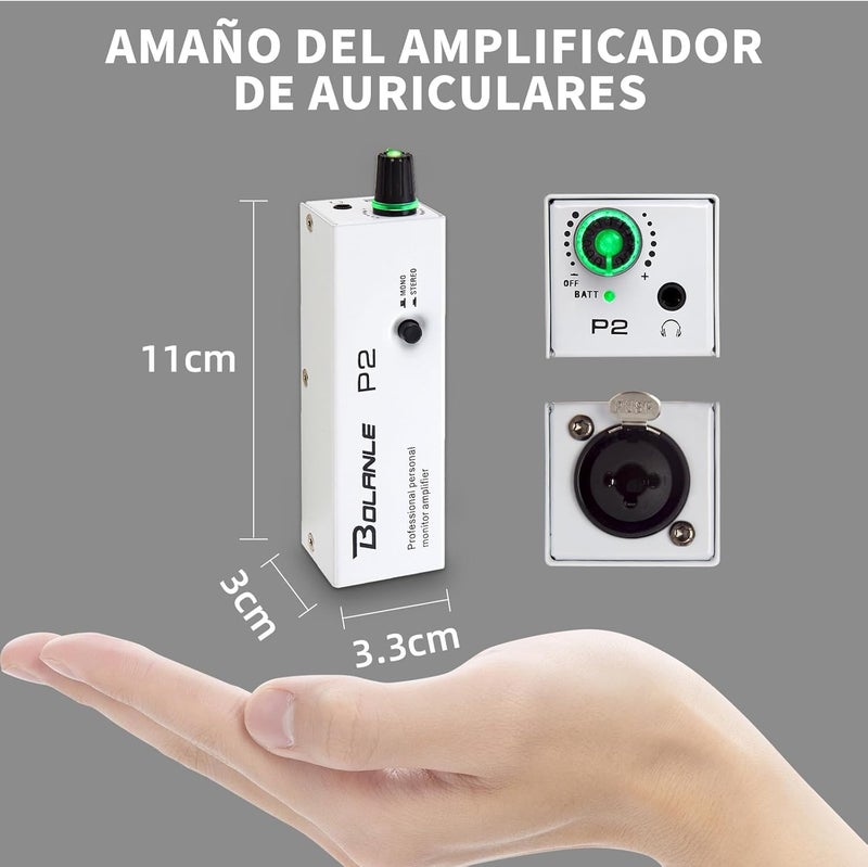 Bolanle P2 Portable in Ear Monitor Amplifier, Headphone Amp with XLR and TRS Input 3.5mm Output, Headphone Amplifier with Stereo/Mono Switch for Keyboardists, Drummers, Guitar (Single Channel) - Image 4